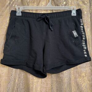 PINK Victorias Secret Black Hawaii Silver Beaded Stripe Cuffed Shorts Small